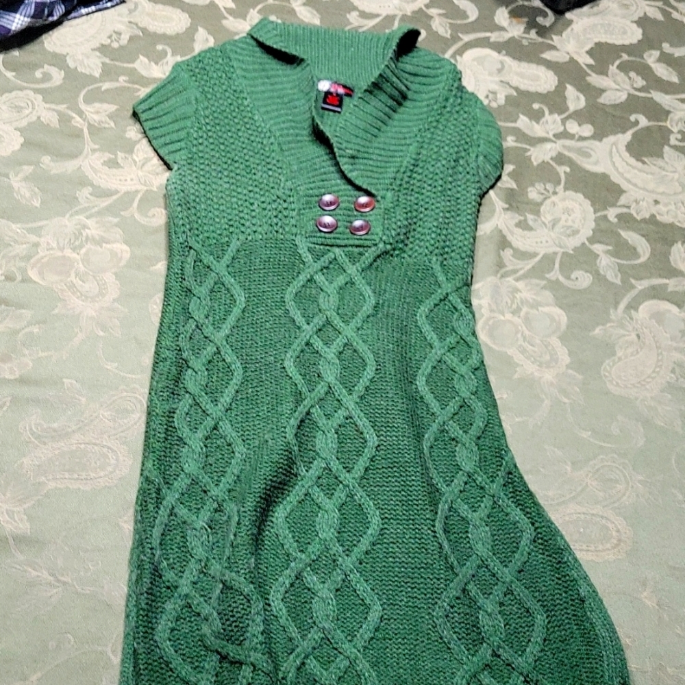 2000's Vintage Green Sweater Shirt Long Knit